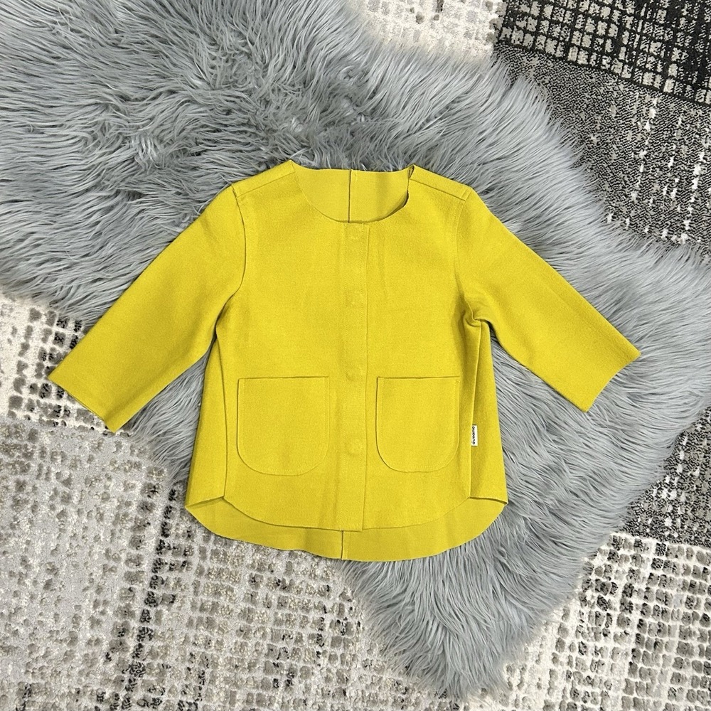 Aimama Girls Raw Edge Round‎ Neck Mustard Yellow Sweater Coat ($48) 12-18 Month